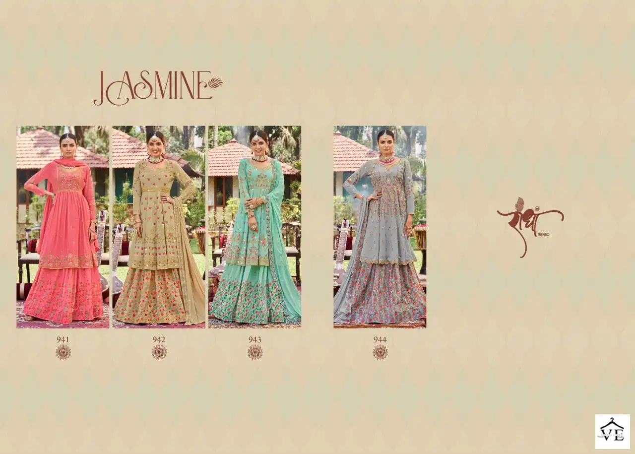 Radha Trendz Jasmine Faux Gorgette Wholesale Paploon Style Salwar Suit Catalog — Wholesale Salwar Suits, MPA wholesale from Surat — view 5