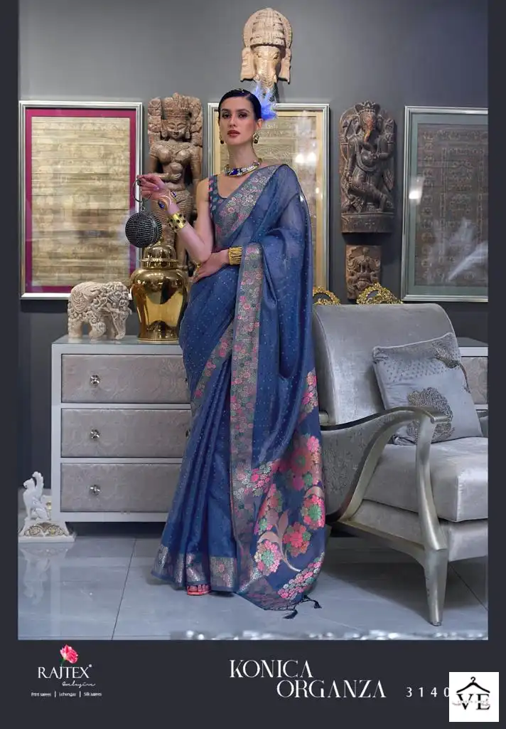 Rajtex Konica Organza Two Tone Handloom Weaving Organza Wholesale Saree Catalog — Wholesale Sarees, MPA wholesale from Surat - Gallery Image 9