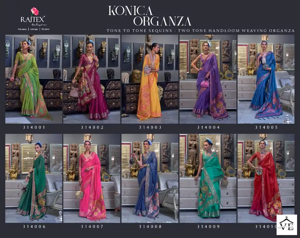 Rajtex Konica Organza Two Tone Handloom Weaving Organza Wholesale Saree Catalog — Wholesale Sarees, MPA wholesale from Surat — view 11