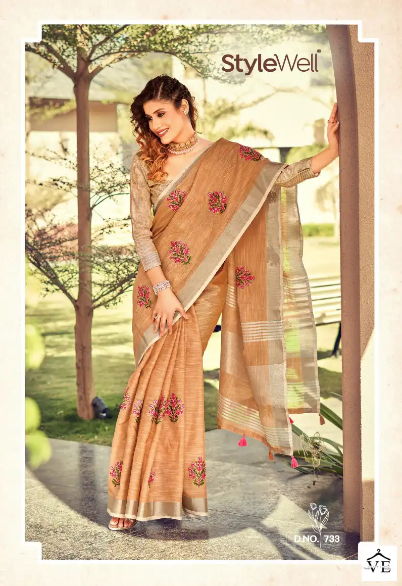 Stylewell Kavya Vol-4 Linen Wholesale Saree Catalog — Wholesale Sarees, MPA wholesale from Surat - Gallery Image 3