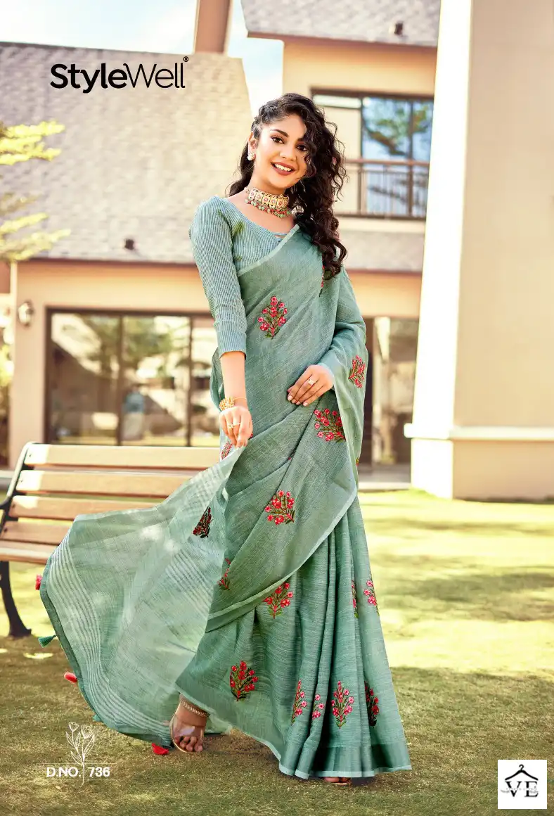 Stylewell Kavya Vol-4 Linen Wholesale Saree Catalog — Wholesale Sarees, MPA wholesale from Surat - Gallery Image 4