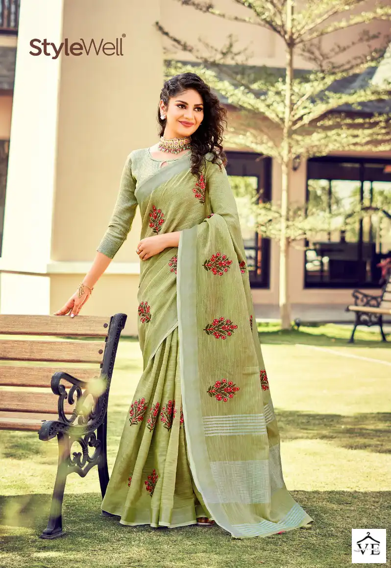 Stylewell Kavya Vol-4 Linen Wholesale Saree Catalog — Wholesale Sarees, MPA wholesale from Surat - Gallery Image 6