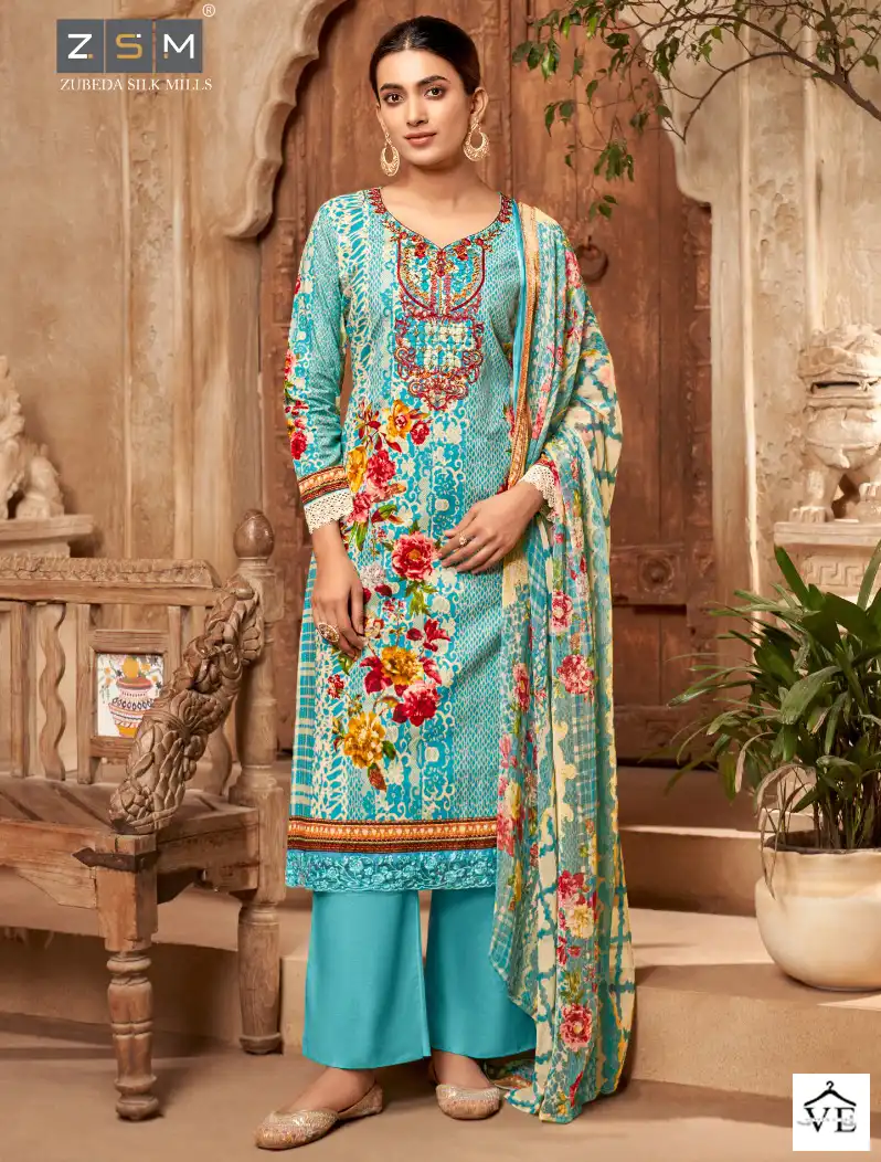 Z.S.M. Maheen Pure Lawn Wholesale Pakistani Salwar Suit Catalog