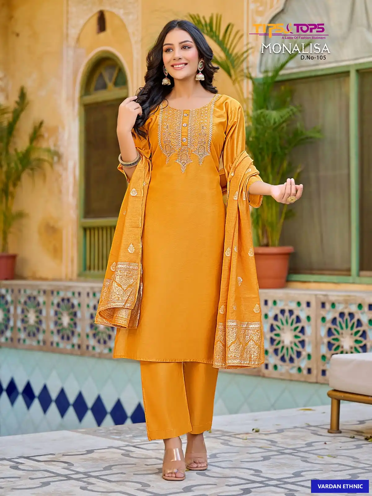 Tips & Tops Monalisa Viscos Chanderi Silk Wholesale Readymade Suits Catalog — Wholesale Salwar Suits, MPA wholesale from Surat - Gallery Image 2
