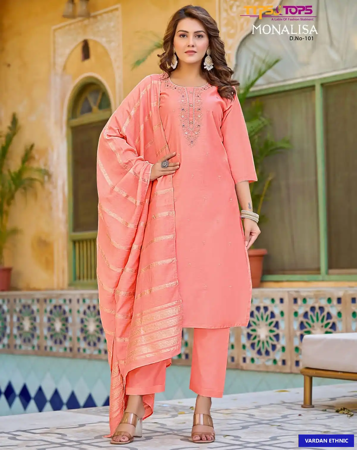 Tips & Tops Monalisa Viscos Chanderi Silk Wholesale Readymade Suits Catalog — Wholesale Salwar Suits, MPA wholesale from Surat — view 1