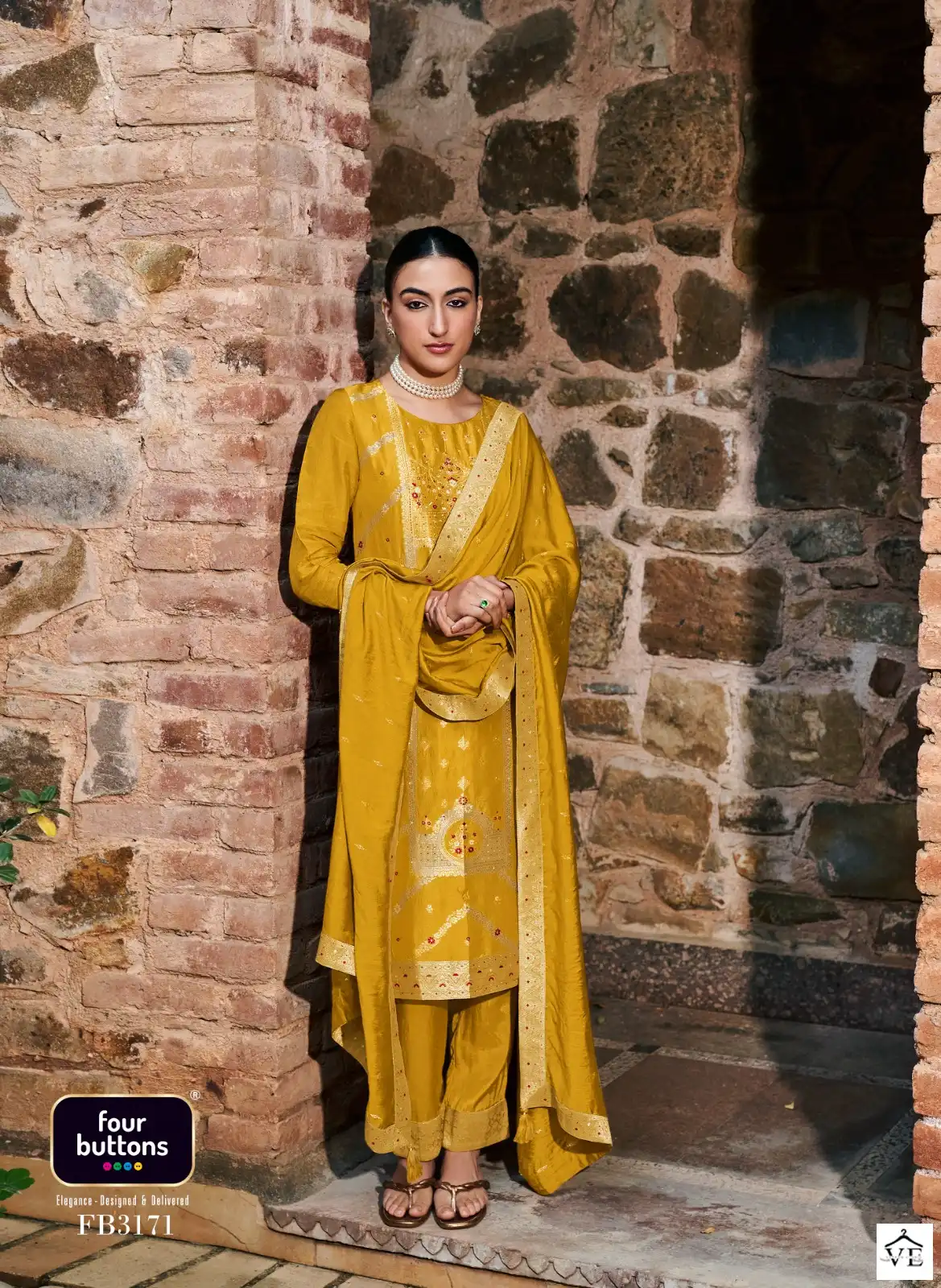 Four Buttons Naqashi 2 Placement Jacquard Wholesale Readymade Suits Catalog — Wholesale Salwar Suits, MPA wholesale from Surat - Gallery Image 2
