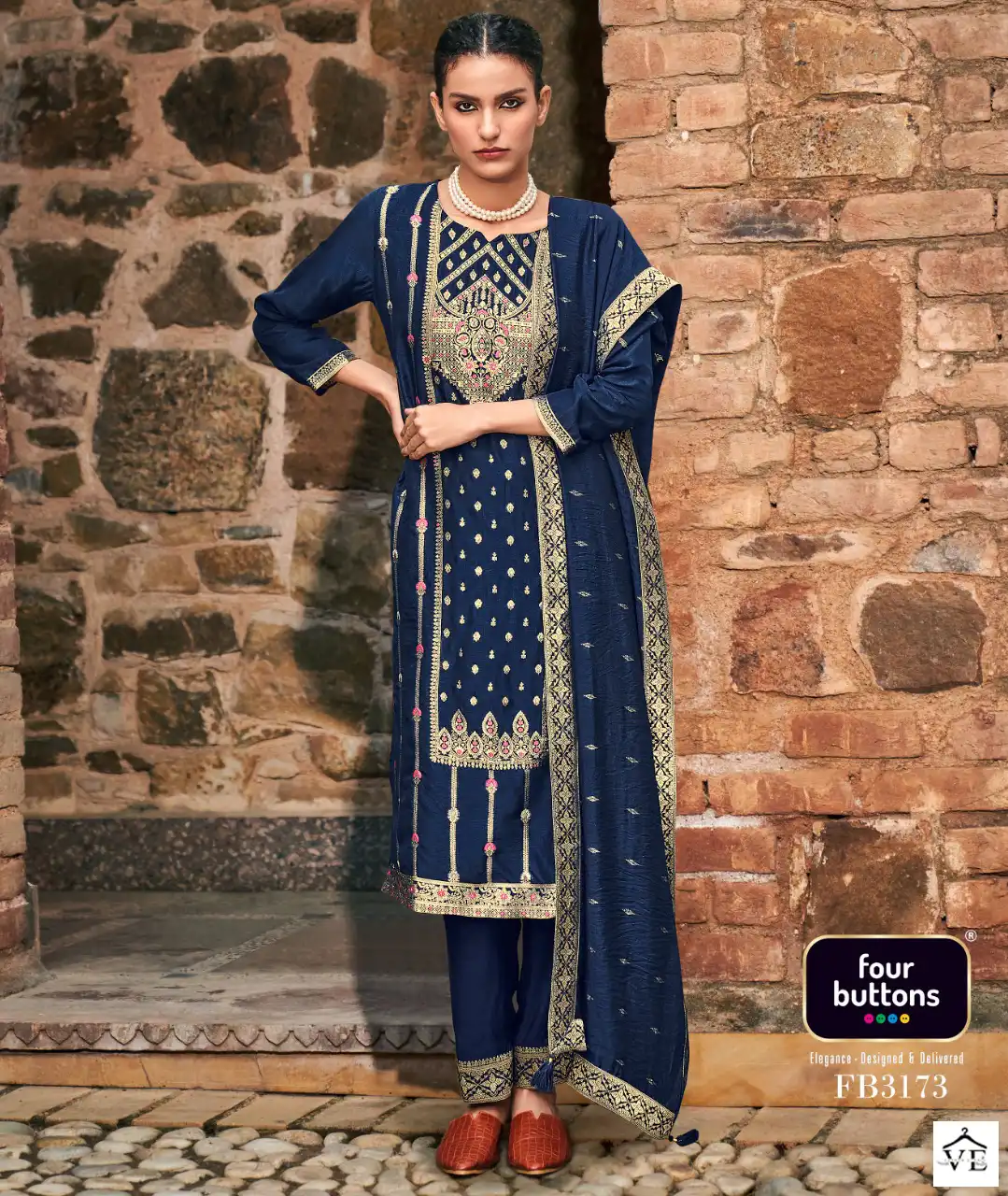 Four Buttons Naqashi 2 Placement Jacquard Wholesale Readymade Suits Catalog — Wholesale Salwar Suits, MPA wholesale from Surat — view 1