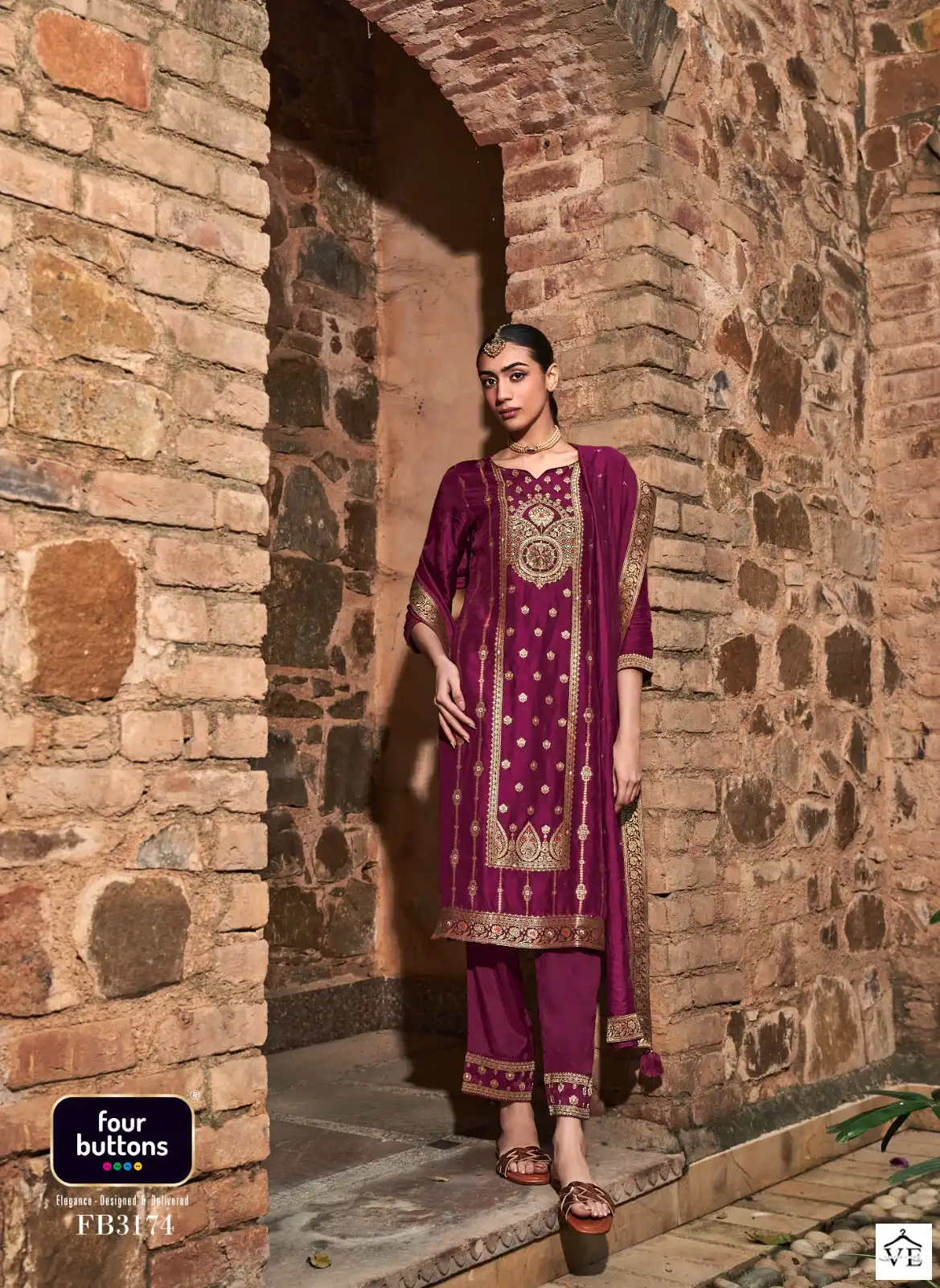 Four Buttons Naqashi 2 Placement Jacquard Wholesale Readymade Suits Catalog — Wholesale Salwar Suits, MPA wholesale from Surat - Gallery Image 3