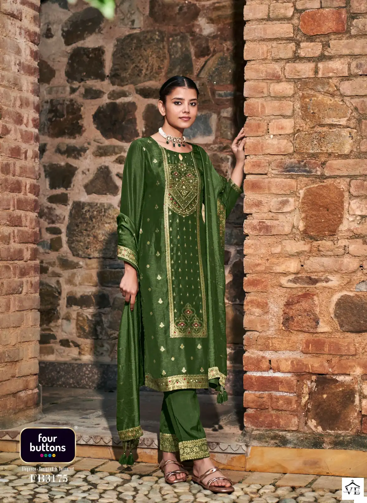 Four Buttons Naqashi 2 Placement Jacquard Wholesale Readymade Suits Catalog — Wholesale Salwar Suits, MPA wholesale from Surat - Gallery Image 4