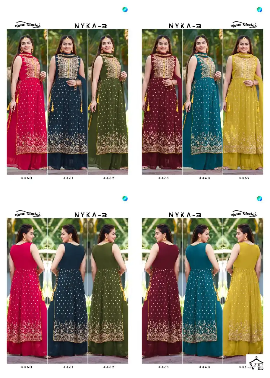 Your Choice Nykaa-3 Blooming Georgette Wholesale Nyra Cut Readymade Suit Catalog — Wholesale Salwar Suits, MPA wholesale from Surat — view 7