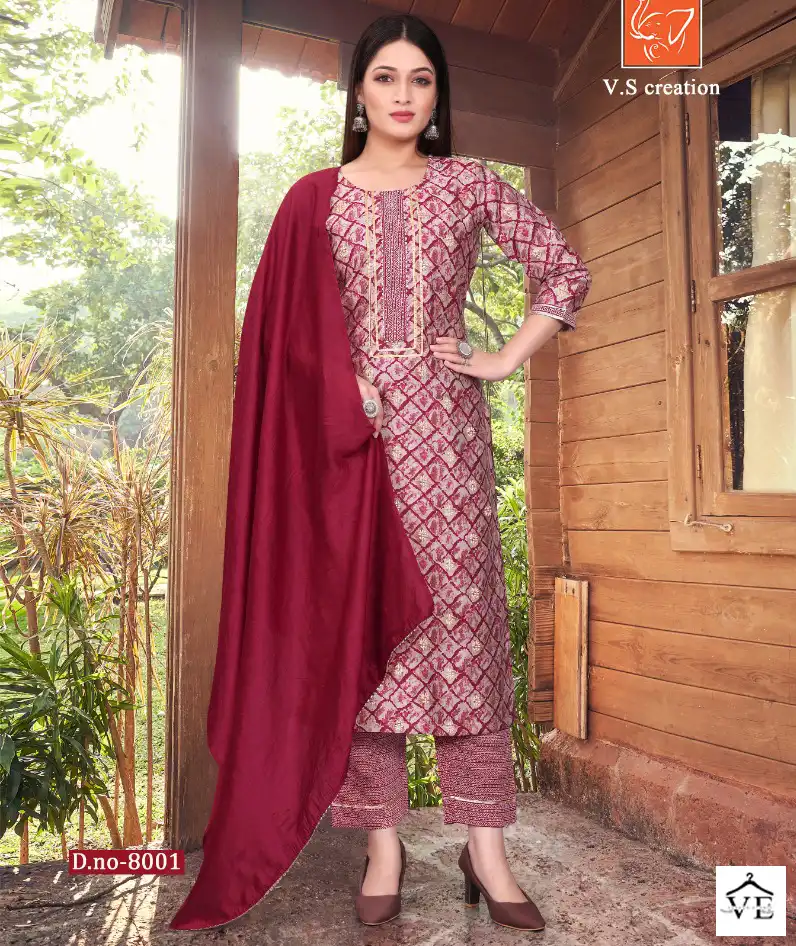 Vardan Ethnic Nandini Heavy Viscose Chanderi Wholesale Readymade Salwar Suit Catalog — Wholesale Salwar Suits, MPA wholesale from Surat — view 1