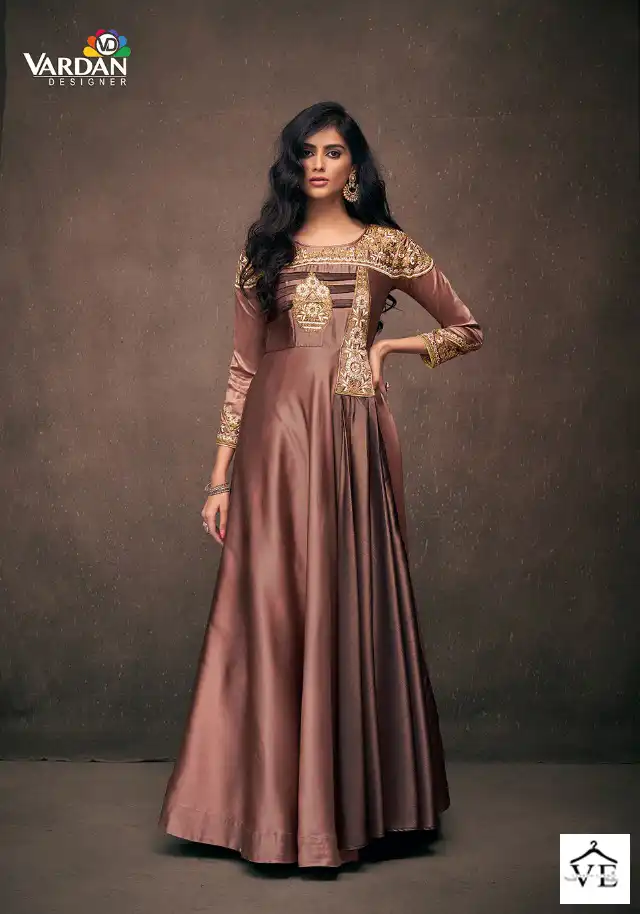 Vardan Designer Navya Vol-12 Triva Satin Wholesale Gown Catalog — Wholesale Kurtis, MPA wholesale from Surat — view 3