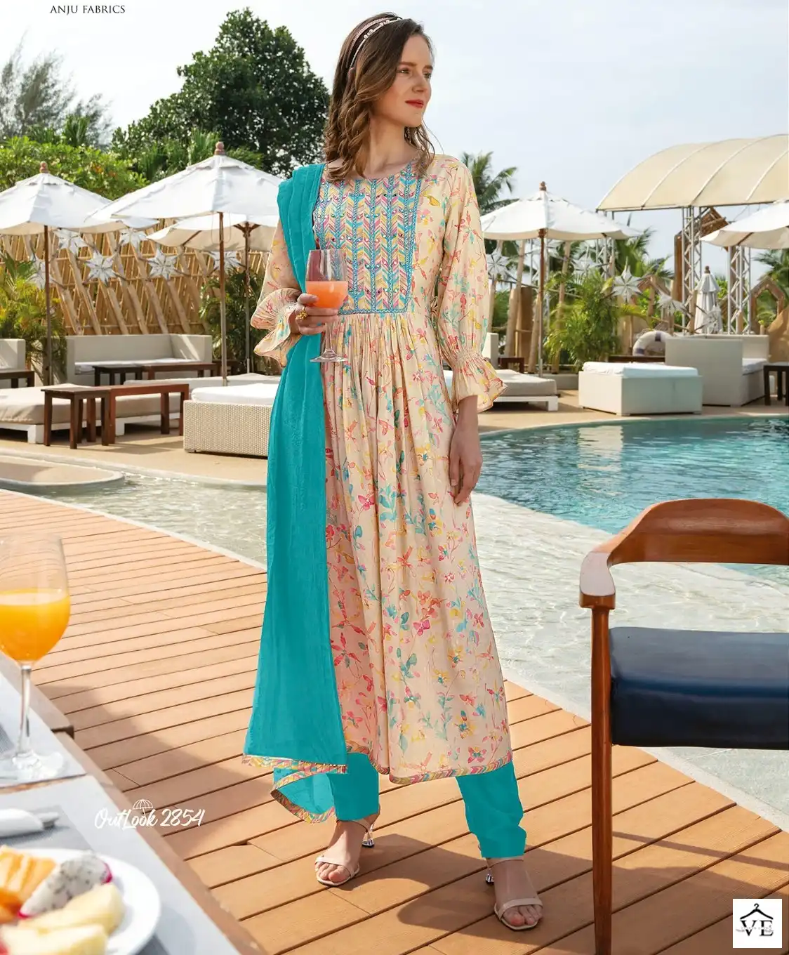Anju Fabrics Outlook Viscose Modal Blended Wholesale Readymade Suits Catalog — Wholesale Salwar Suits, MPA wholesale from Surat — view 1