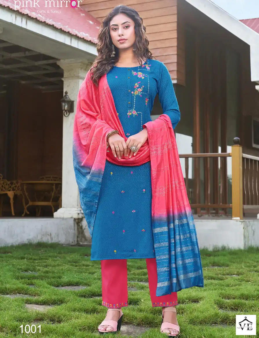Pink Mirror Roseberry Viscose Wholesale Readymade Salwar Suit Catalog — Wholesale Salwar Suits, MPA wholesale from Surat — view 1