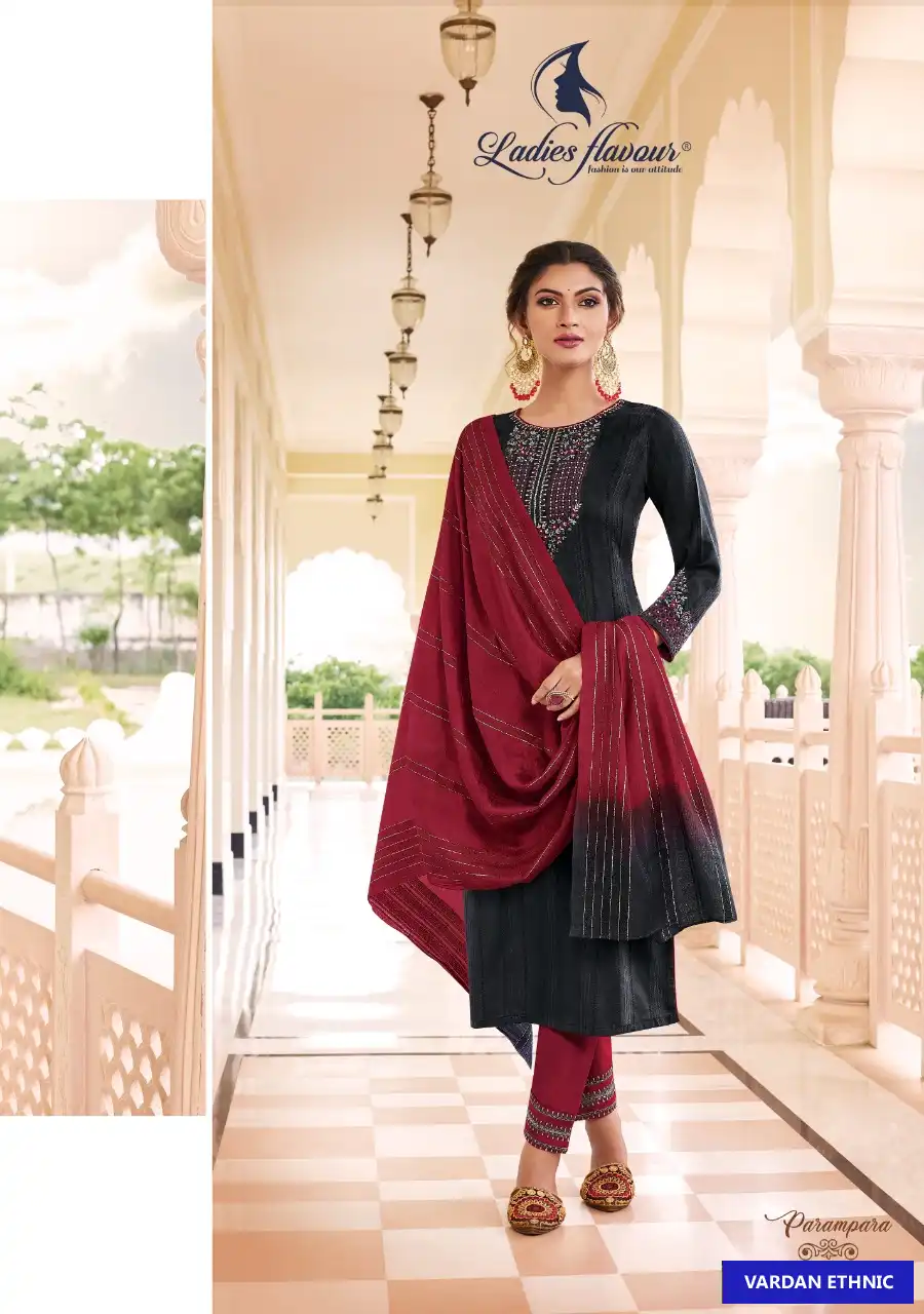 Ladies Flavour Parampara Heavy Chinon Wholesale Readymade Suit Catalog — Wholesale Salwar Suits, MPA wholesale from Surat — view 2