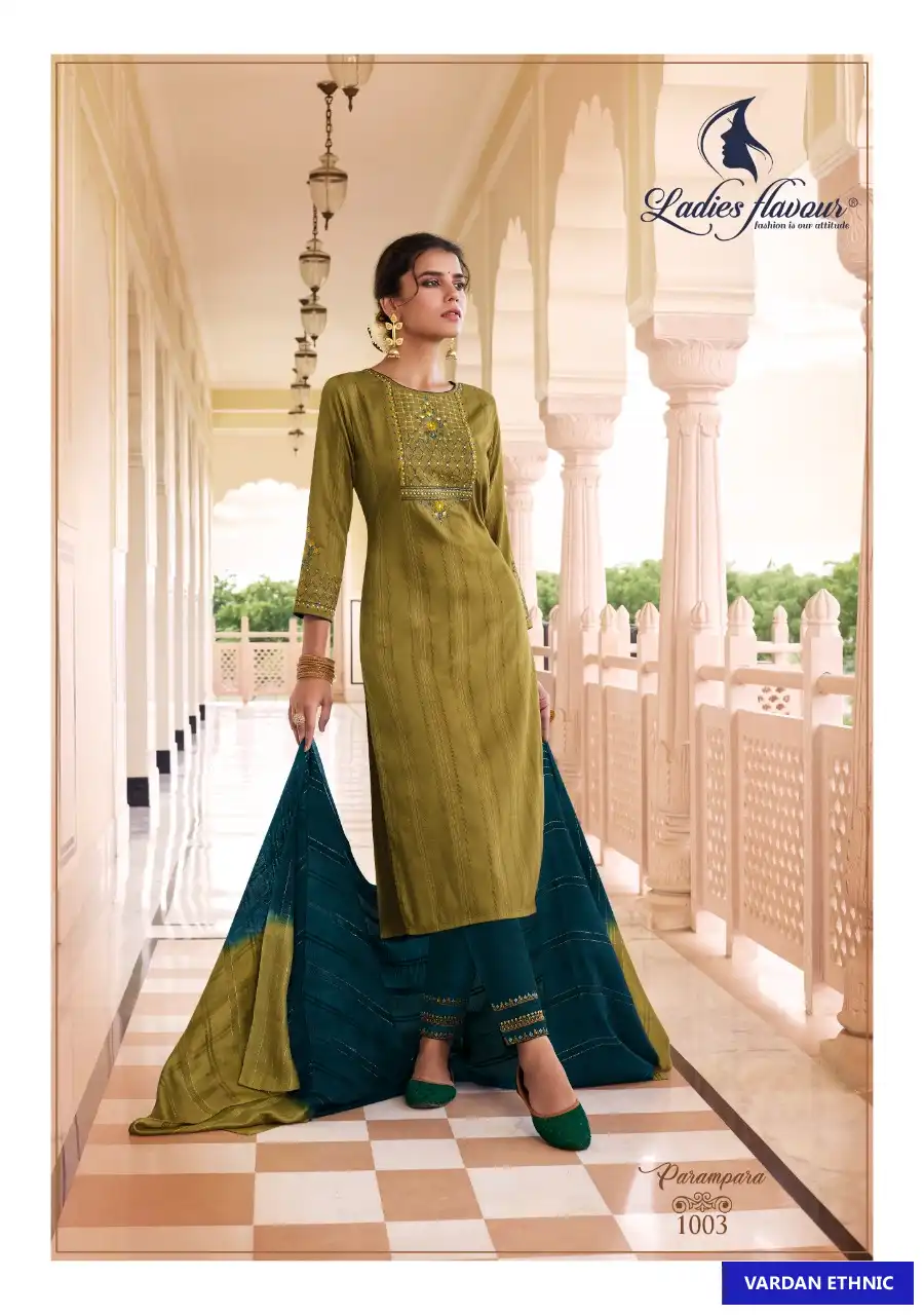 Ladies Flavour Parampara Heavy Chinon Wholesale Readymade Suit Catalog — Wholesale Salwar Suits, MPA wholesale from Surat — view 3