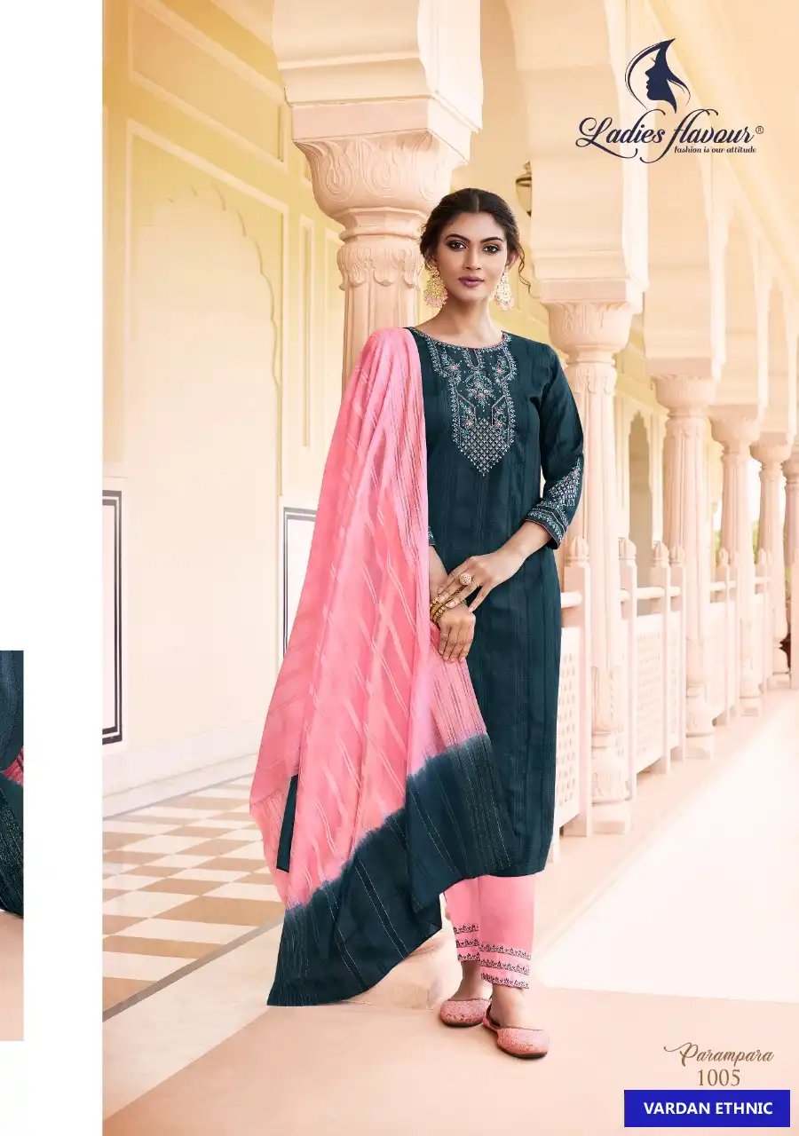Ladies Flavour Parampara Heavy Chinon Wholesale Readymade Suit Catalog — Wholesale Salwar Suits, MPA wholesale from Surat — view 5