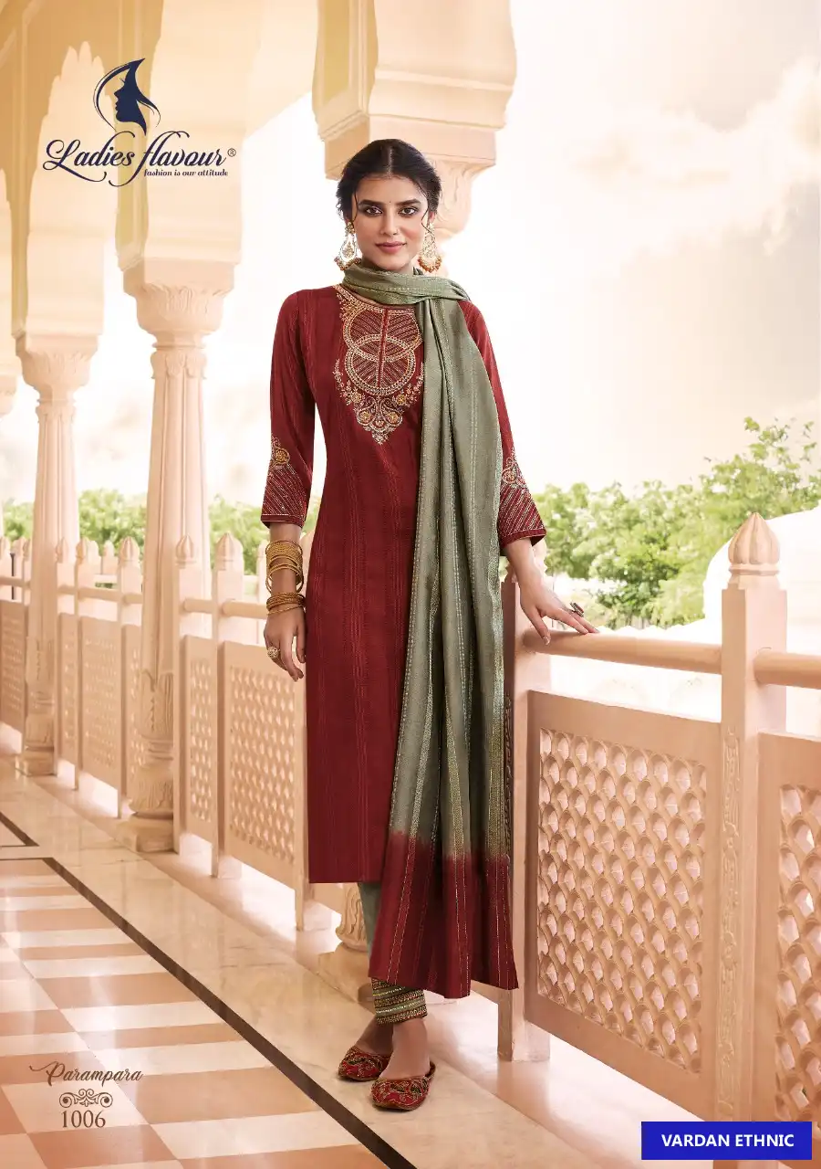 Ladies Flavour Parampara Heavy Chinon Wholesale Readymade Suit Catalog — Wholesale Salwar Suits, MPA wholesale from Surat — view 6