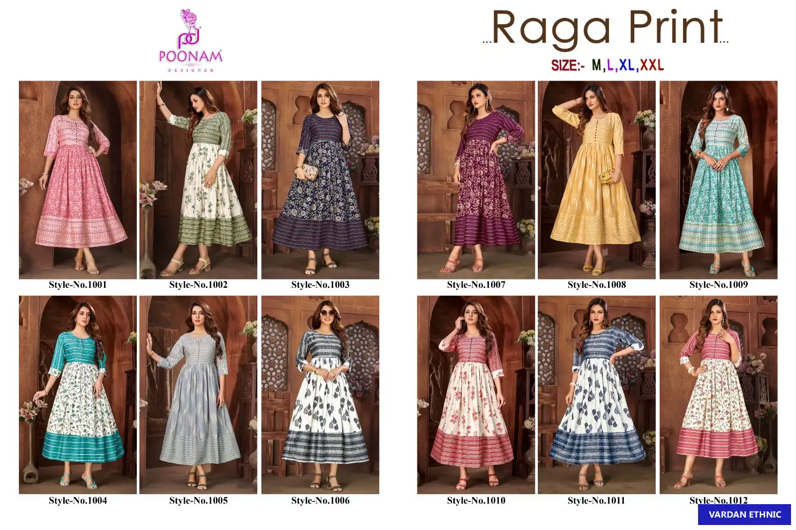 Poonam Designer Raga Print Rayon Two-Tone Wholesale Gown Catalog — Wholesale Kurtis, MPA wholesale from Surat — view 13