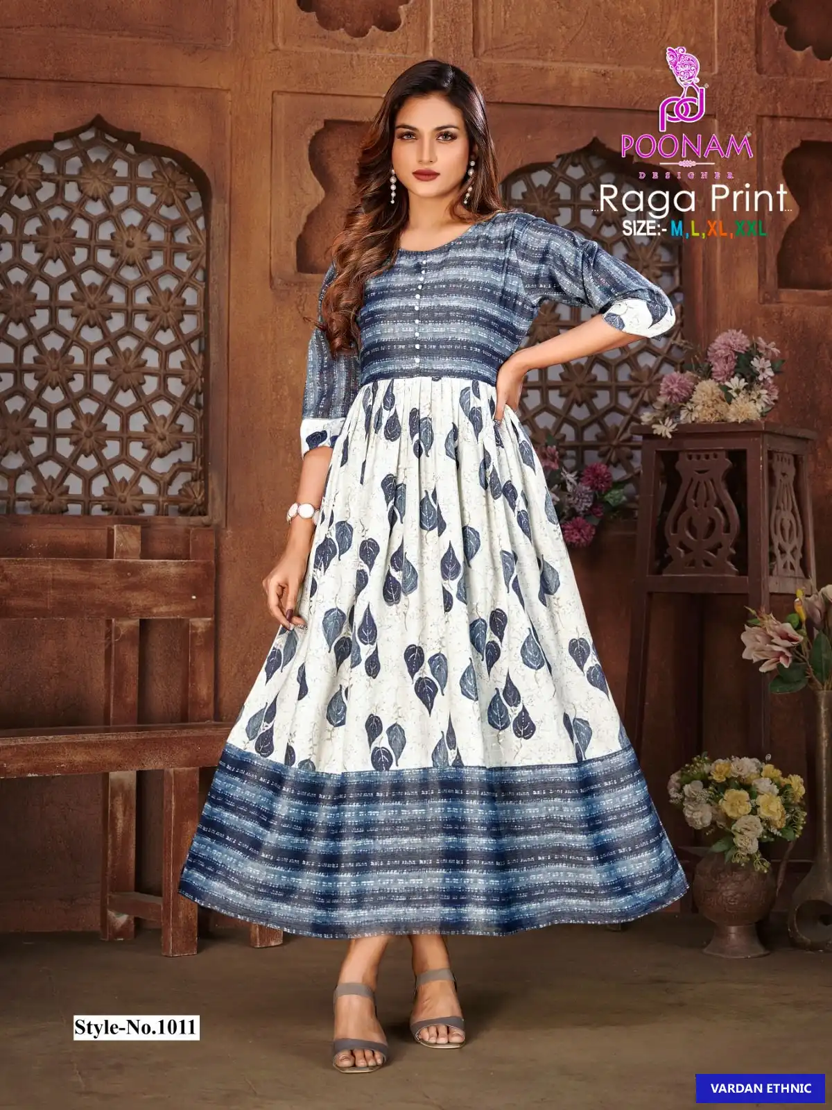 Poonam Designer Raga Print Rayon Two-Tone Wholesale Gown Catalog — Wholesale Kurtis, MPA wholesale from Surat - Gallery Image 10