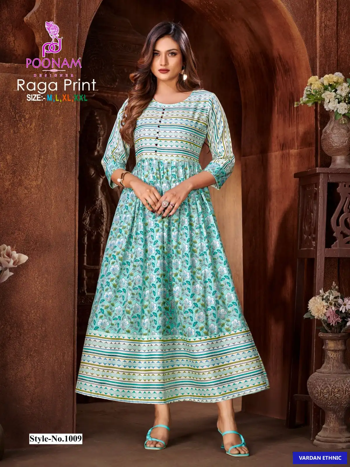 Poonam Designer Raga Print Rayon Two-Tone Wholesale Gown Catalog — Wholesale Kurtis, MPA wholesale from Surat - Gallery Image 12