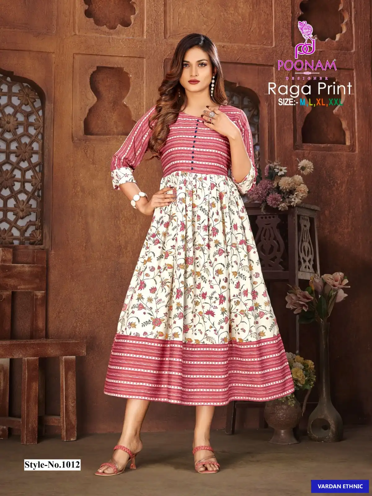 Poonam Designer Raga Print Rayon Two-Tone Wholesale Gown Catalog — Wholesale Kurtis, MPA wholesale from Surat - Gallery Image 2