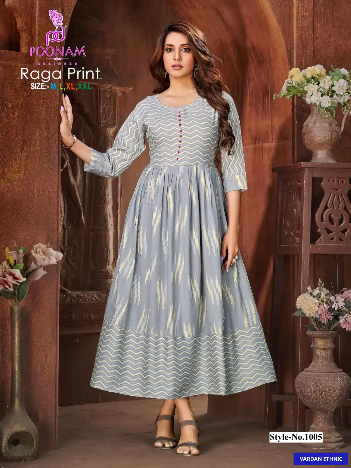 Poonam Designer Raga Print Rayon Two-Tone Wholesale Gown Catalog — Wholesale Kurtis, MPA wholesale from Surat - Gallery Image 4