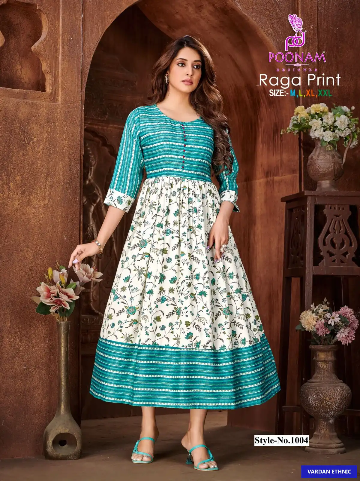 Poonam Designer Raga Print Rayon Two-Tone Wholesale Gown Catalog — Wholesale Kurtis, MPA wholesale from Surat - Gallery Image 5