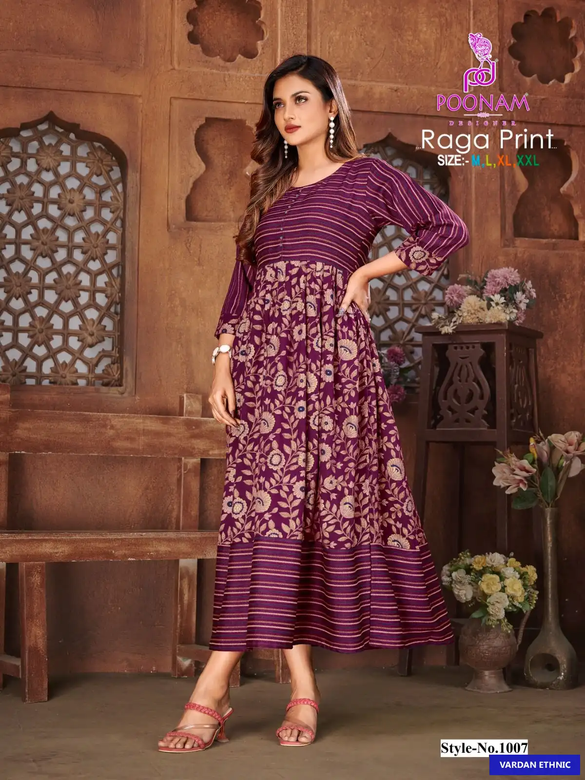 Poonam Designer Raga Print Rayon Two-Tone Wholesale Gown Catalog — Wholesale Kurtis, MPA wholesale from Surat - Gallery Image 6