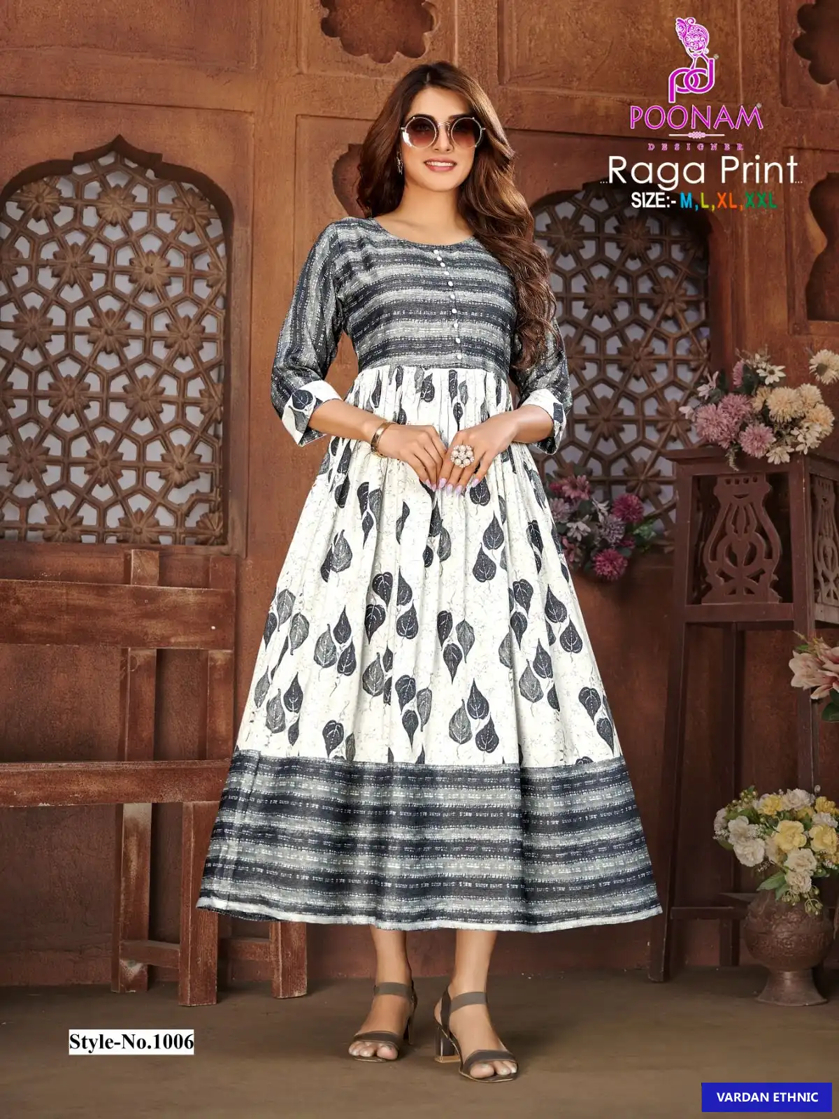 Poonam Designer Raga Print Rayon Two-Tone Wholesale Gown Catalog — Wholesale Kurtis, MPA wholesale from Surat - Gallery Image 9