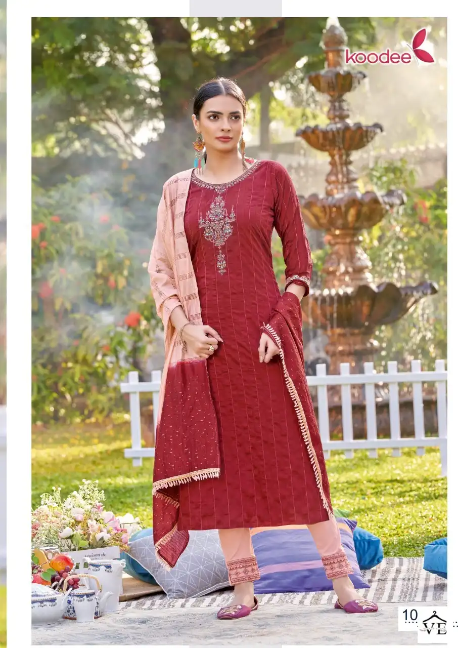 Koodee Riya Vol 3 Fancy Viscose Dobby Stripe Wholesale Salwar Suit Catalog — Wholesale Salwar Suits, MPA wholesale from Surat - Gallery Image 5