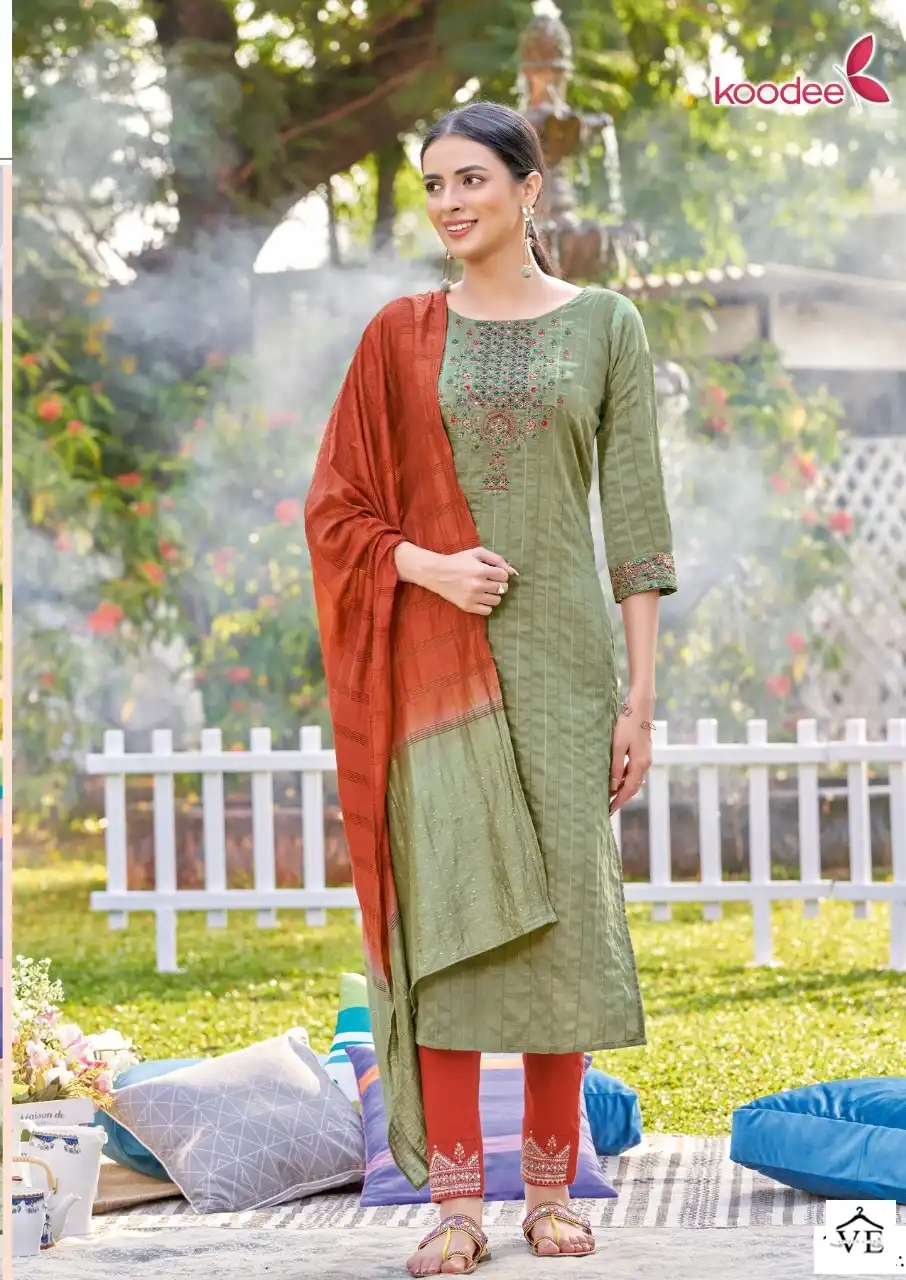 Koodee Riya Vol 3 Fancy Viscose Dobby Stripe Wholesale Salwar Suit Catalog — Wholesale Salwar Suits, MPA wholesale from Surat - Gallery Image 6