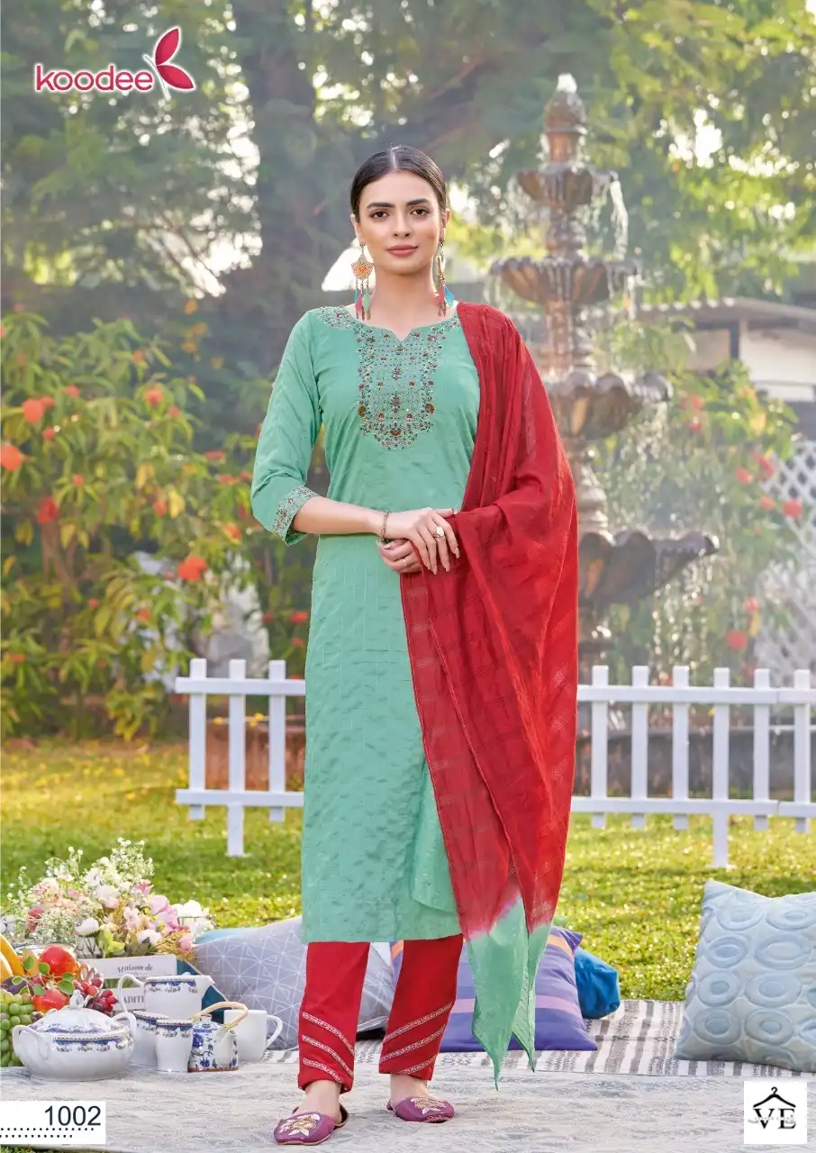 Koodee Riya Vol 3 Fancy Viscose Dobby Stripe Wholesale Salwar Suit Catalog — Wholesale Salwar Suits, MPA wholesale from Surat - Gallery Image 3