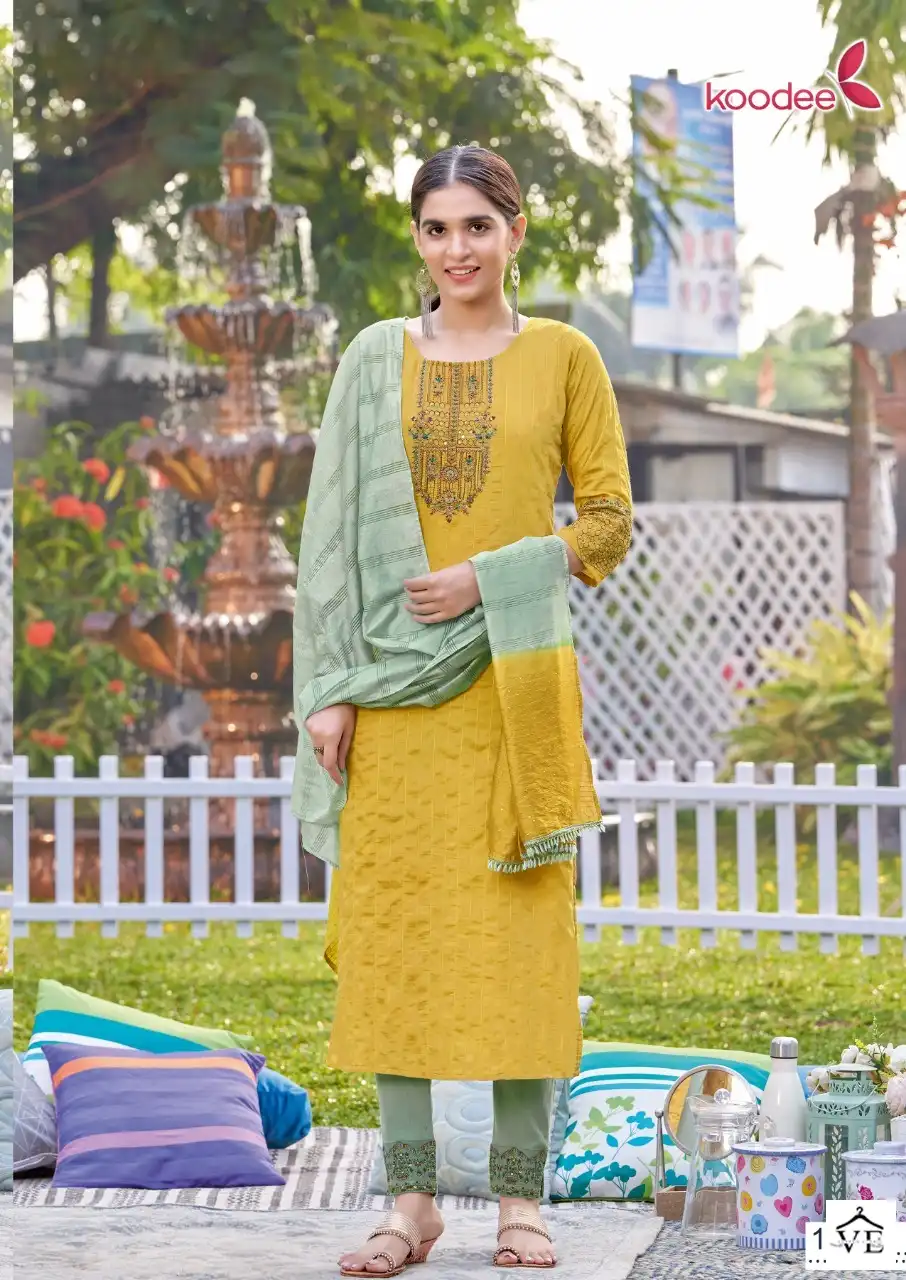 Koodee Riya Vol 3 Fancy Viscose Dobby Stripe Wholesale Salwar Suit Catalog — Wholesale Salwar Suits, MPA wholesale from Surat - Gallery Image 4