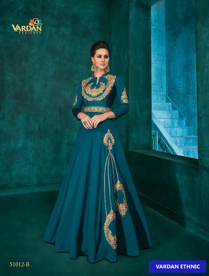 Vardan Designer Rozi Gold Vol-1 Triva Silk Wholesale Gown Catalog — Wholesale Kurtis, MPA wholesale from Surat - Gallery Image 4