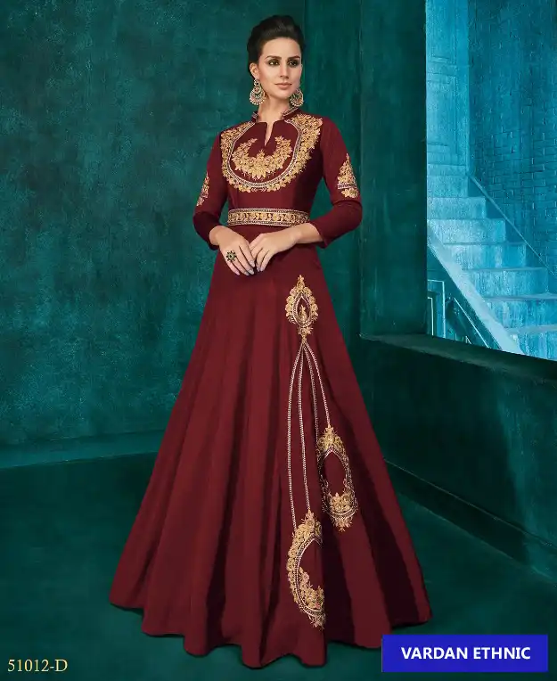 Vardan Designer Rozi Gold Vol-1 Triva Silk Wholesale Gown Catalog — Wholesale Kurtis, MPA wholesale from Surat — view 1