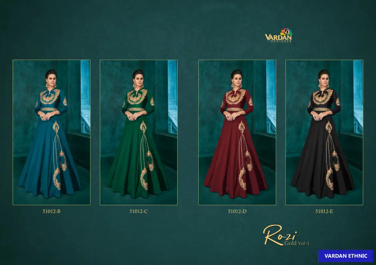 Vardan Designer Rozi Gold Vol-1 Triva Silk Wholesale Gown Catalog — Wholesale Kurtis, MPA wholesale from Surat — view 5