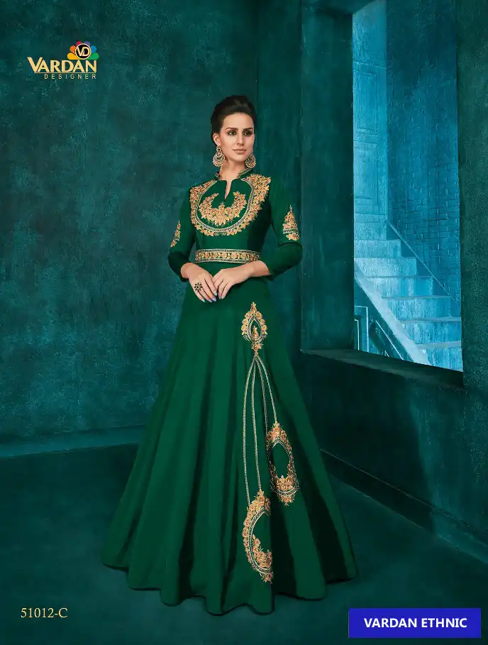Vardan Designer Rozi Gold Vol-1 Triva Silk Wholesale Gown Catalog — Wholesale Kurtis, MPA wholesale from Surat - Gallery Image 3