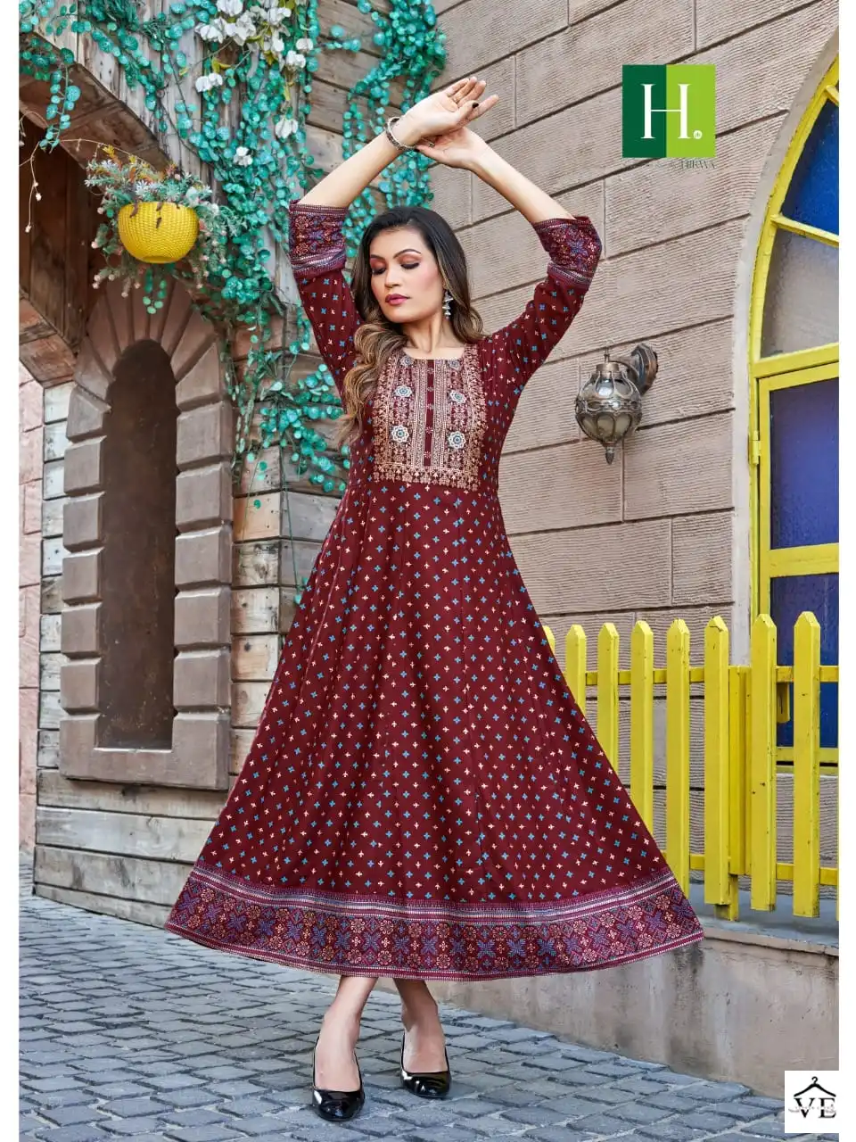 Hirwa Samantha Vol 4 Heavy Rayon Wholesale Anarkali Kurti Catalog — Wholesale Kurtis, MPA wholesale from Surat - Gallery Image 3