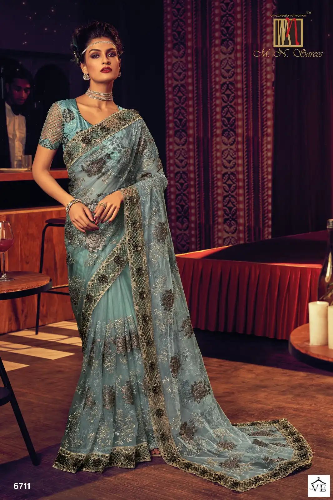 M.N. Swarovski Vol 6 Imported Fabric Wholesale Heavy Designer Saree Catalog — Wholesale Sarees, MPA wholesale from Surat - Gallery Image 12
