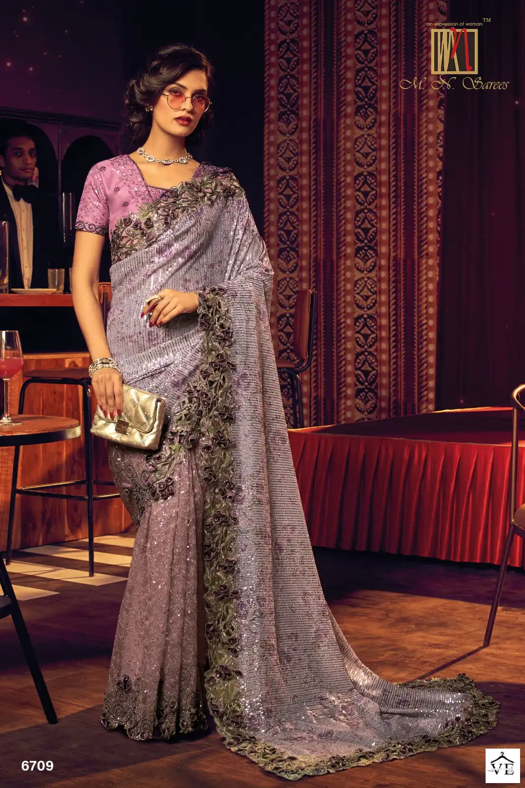M.N. Swarovski Vol 6 Imported Fabric Wholesale Heavy Designer Saree Catalog — Wholesale Sarees, MPA wholesale from Surat - Gallery Image 3