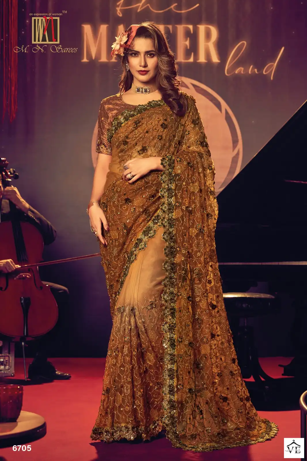 M.N. Swarovski Vol 6 Imported Fabric Wholesale Heavy Designer Saree Catalog — Wholesale Sarees, MPA wholesale from Surat - Gallery Image 6