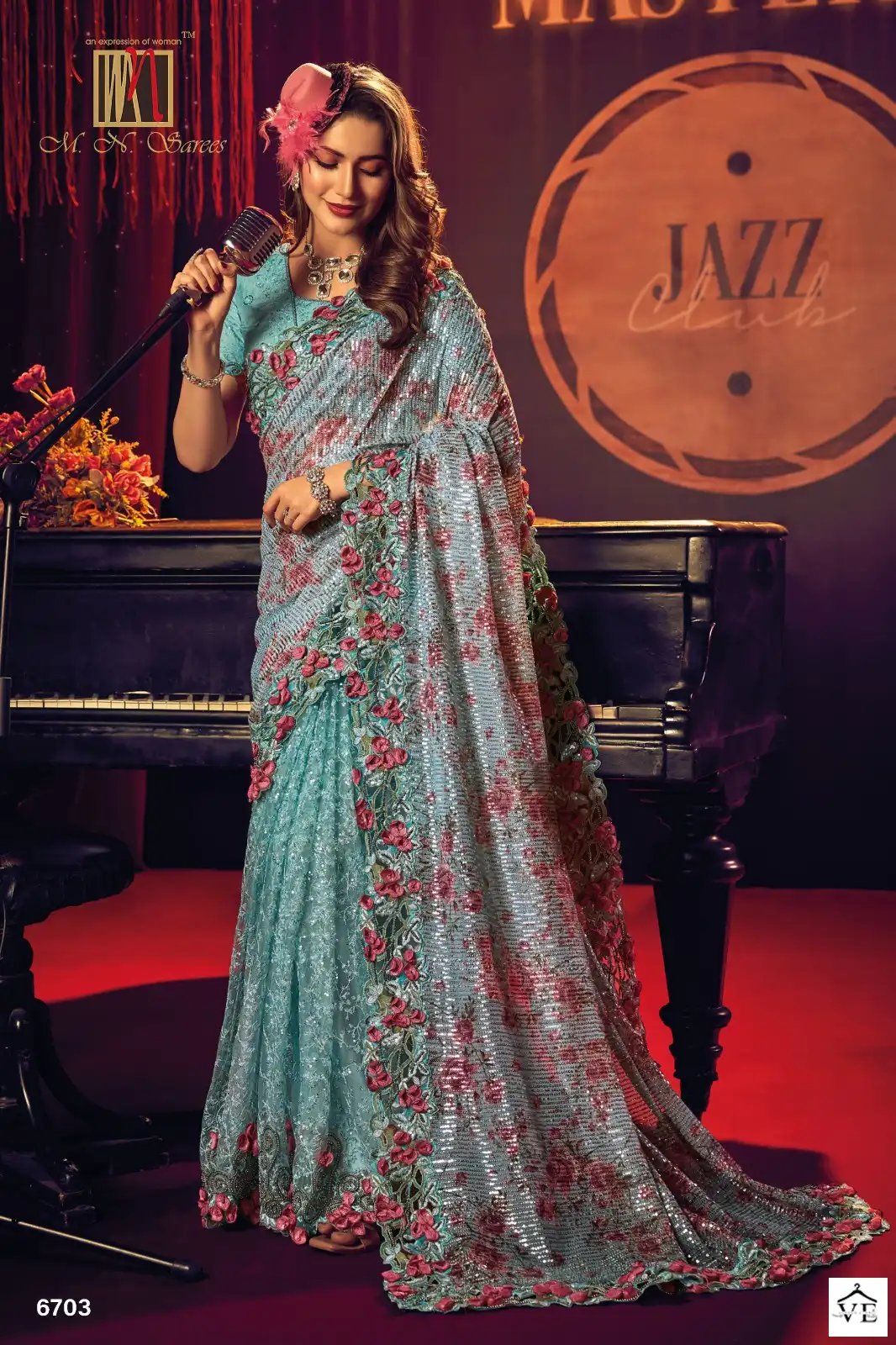 M.N. Swarovski Vol 6 Imported Fabric Wholesale Heavy Designer Saree Catalog — Wholesale Sarees, MPA wholesale from Surat - Gallery Image 7