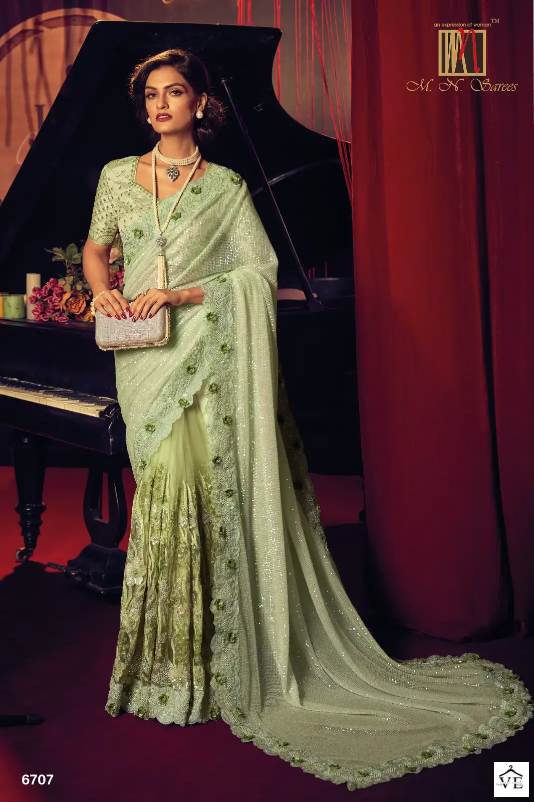 M.N. Swarovski Vol 6 Imported Fabric Wholesale Heavy Designer Saree Catalog — Wholesale Sarees, MPA wholesale from Surat - Gallery Image 8