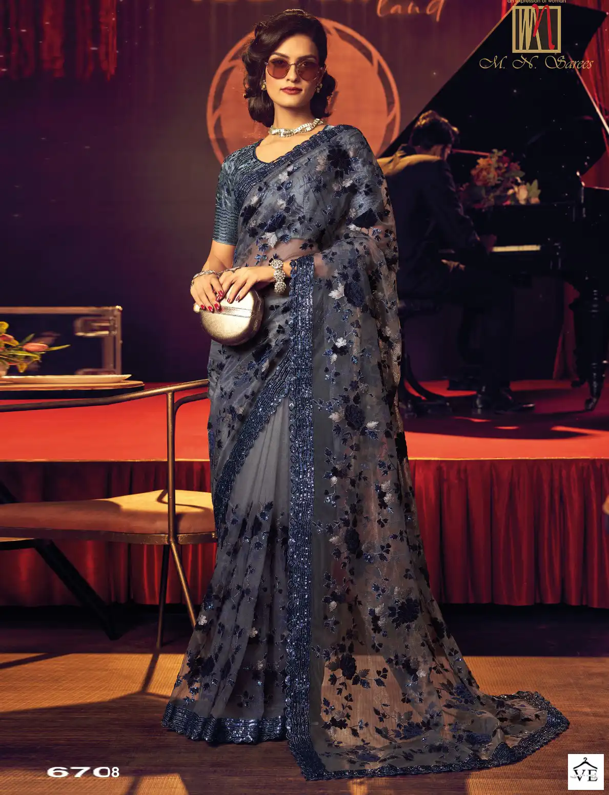M.N. Swarovski Vol 6 Imported Fabric Wholesale Heavy Designer Saree Catalog — Wholesale Sarees, MPA wholesale from Surat — view 1