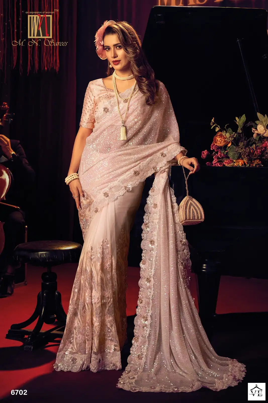 M.N. Swarovski Vol 6 Imported Fabric Wholesale Heavy Designer Saree Catalog — Wholesale Sarees, MPA wholesale from Surat - Gallery Image 9