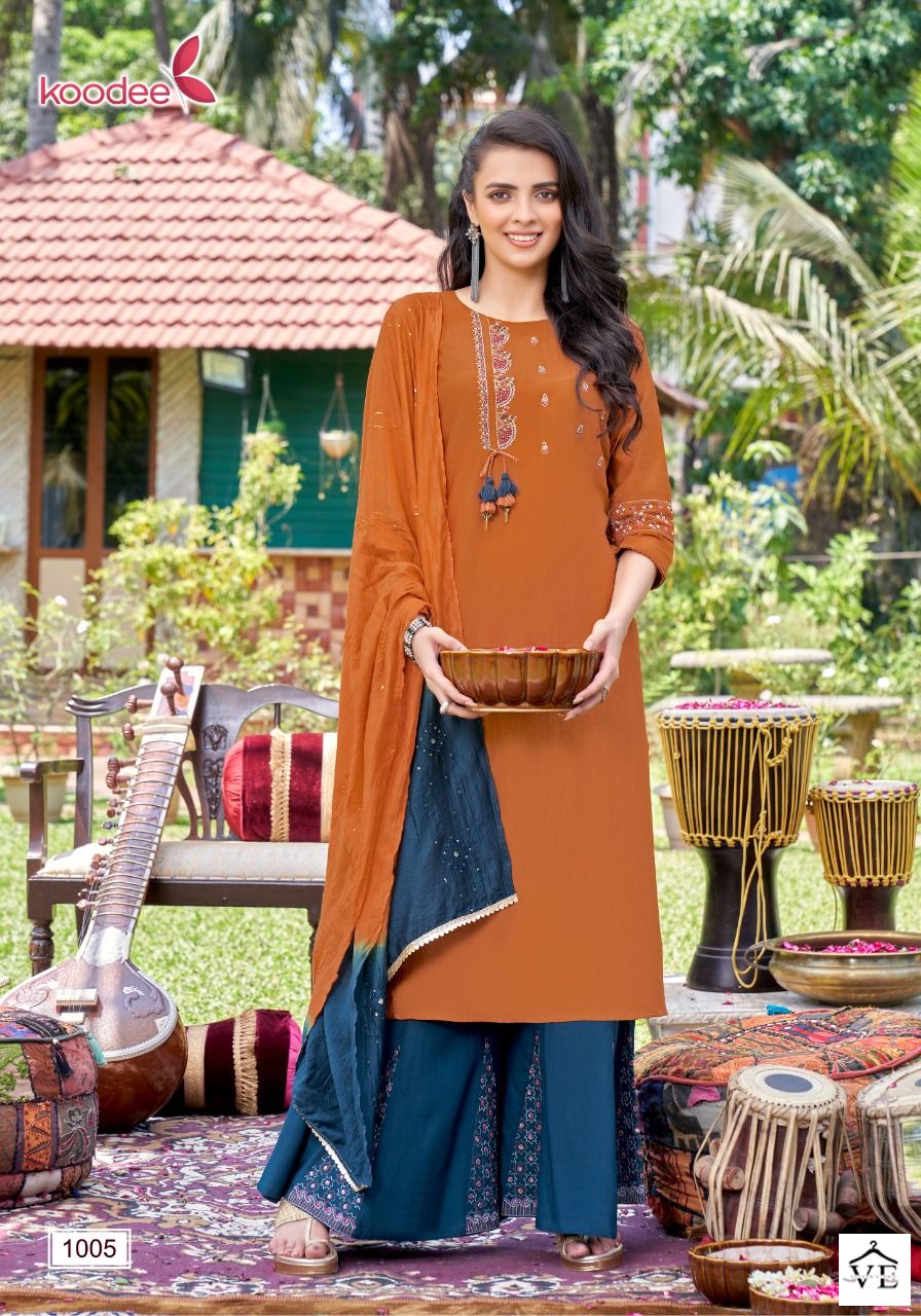 Koodee Sanaya-1 Heavy Chinon Wholesale Readymade Salwar Suit Catalog — Wholesale Salwar Suits, MPA wholesale from Surat - Gallery Image 5