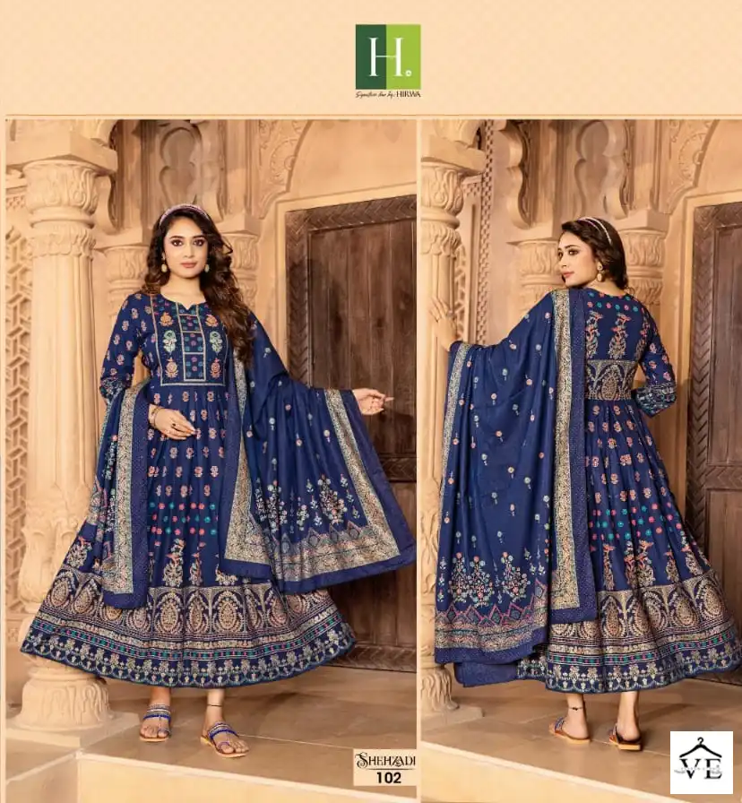 Hirwa Shehzadi Heavy Rayon Wholesale Anarkali Kurti With Dupatta Catalog — Wholesale Salwar Suits, MPA wholesale from Surat - Gallery Image 2