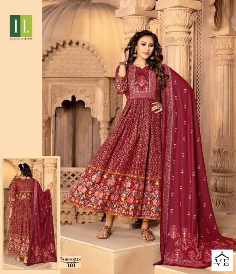 Hirwa Shehzadi Heavy Rayon Wholesale Anarkali Kurti With Dupatta Catalog — Wholesale Salwar Suits, MPA wholesale from Surat - Gallery Image 3