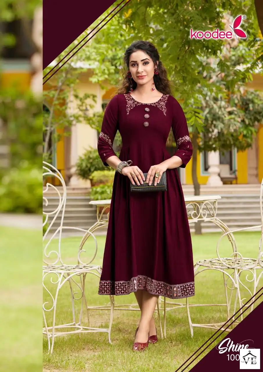 Koodee Shine Heavy Chinon Wholesale Kurti Catalog — Wholesale Kurtis, MPA wholesale from Surat - Gallery Image 2